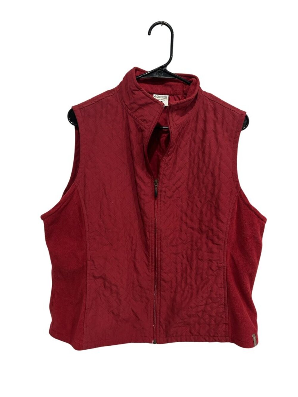 Columbia XL Red Quilted Vest Fleece Side Panels Zip Lightweight Cozycore Winter